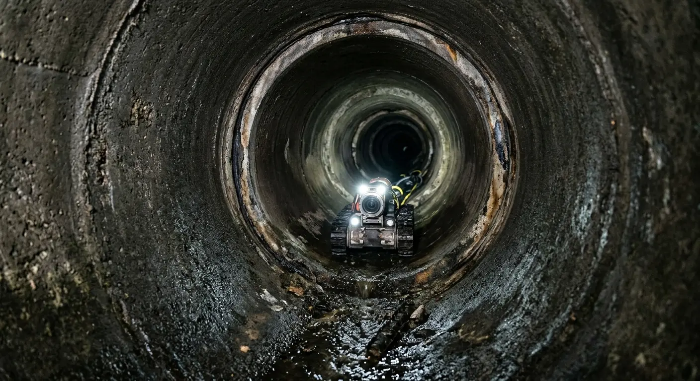 Robotic sewer camera inspecting pipe interior for Drain Snake Service in East Granby